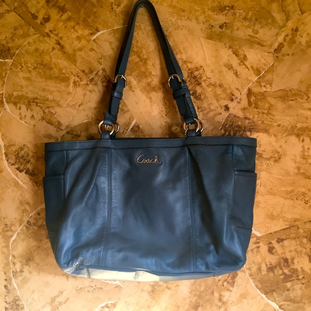 Coach East West Signature Blue Leather Tote